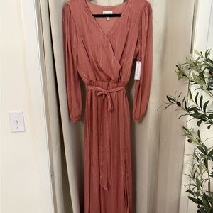 Rust Pink Long Sleeve Maxi Dress